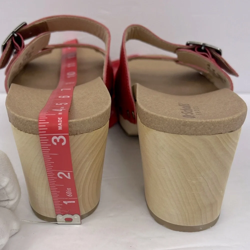 Dr Scholl’s SHOES, ORIGINAL VIBE PLATFORM, HEELED SLIDE SANDALS, RED LEATHER 11